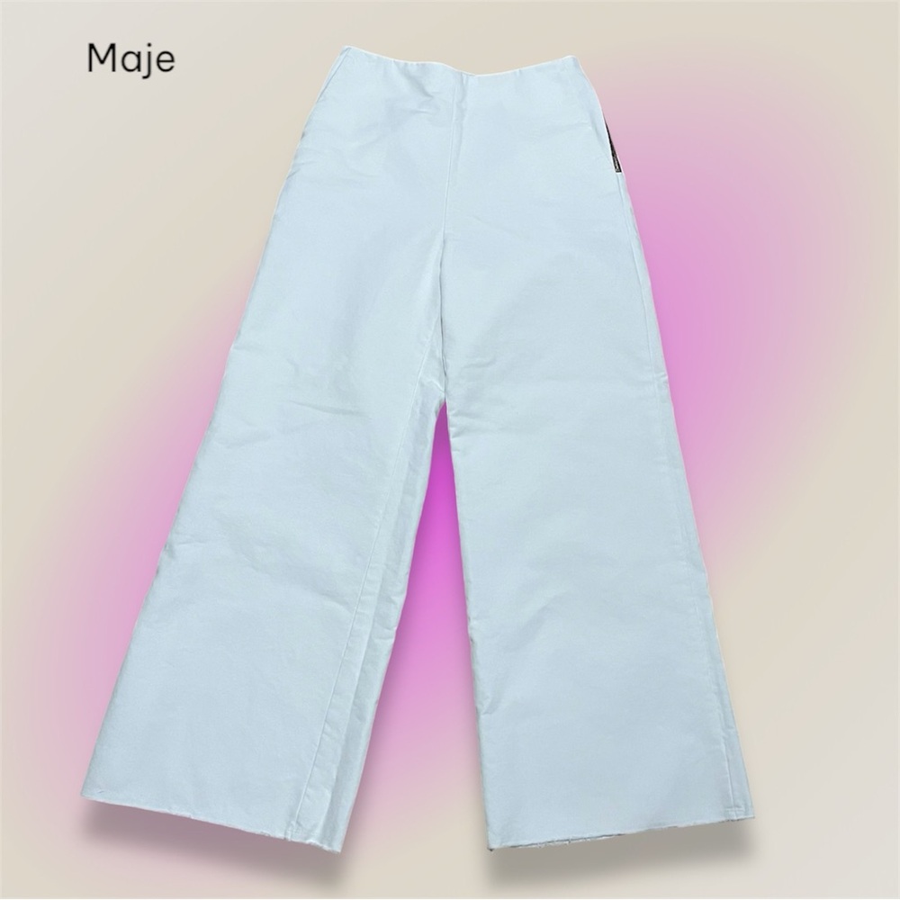 Maje White Highwaist Wide leg 100% Cotton Trouser Pants | Size S (26in)